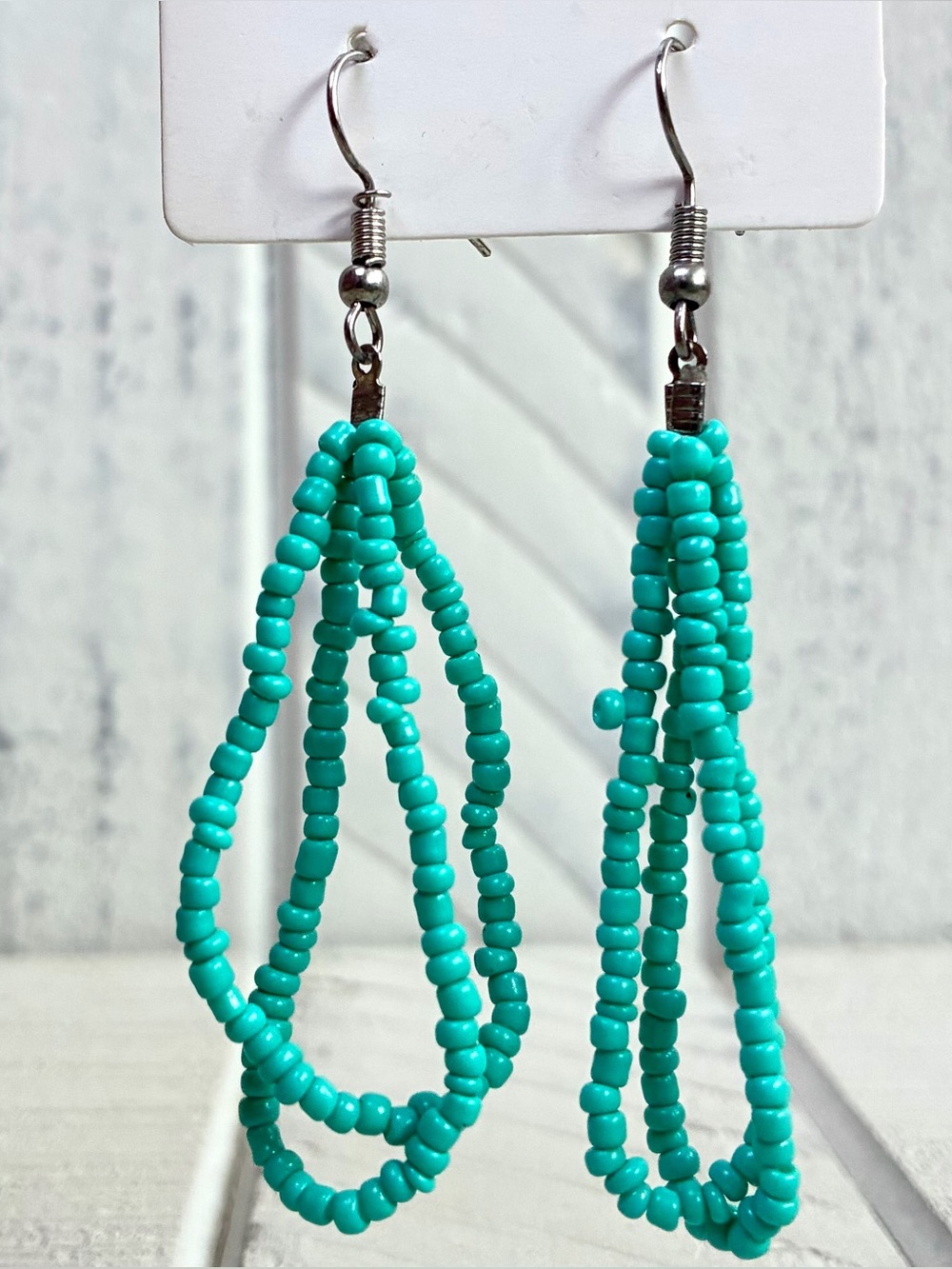 Women’s Jewelry Turquoise Blue Micro Beaded Multi Loop Dangle Hook Earrings 2.5”